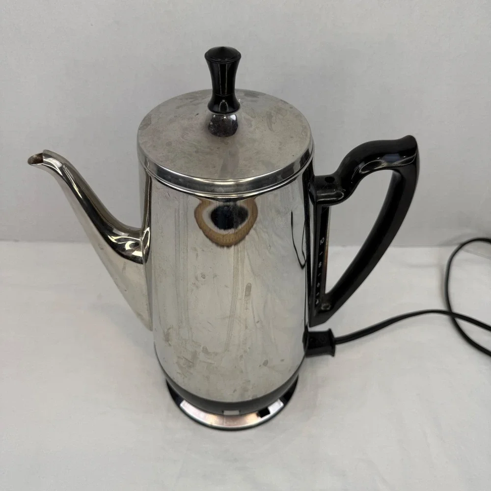 Vintage General Electric 10 Cup Chrome Electric Coffee Percolator GE Pot Retro